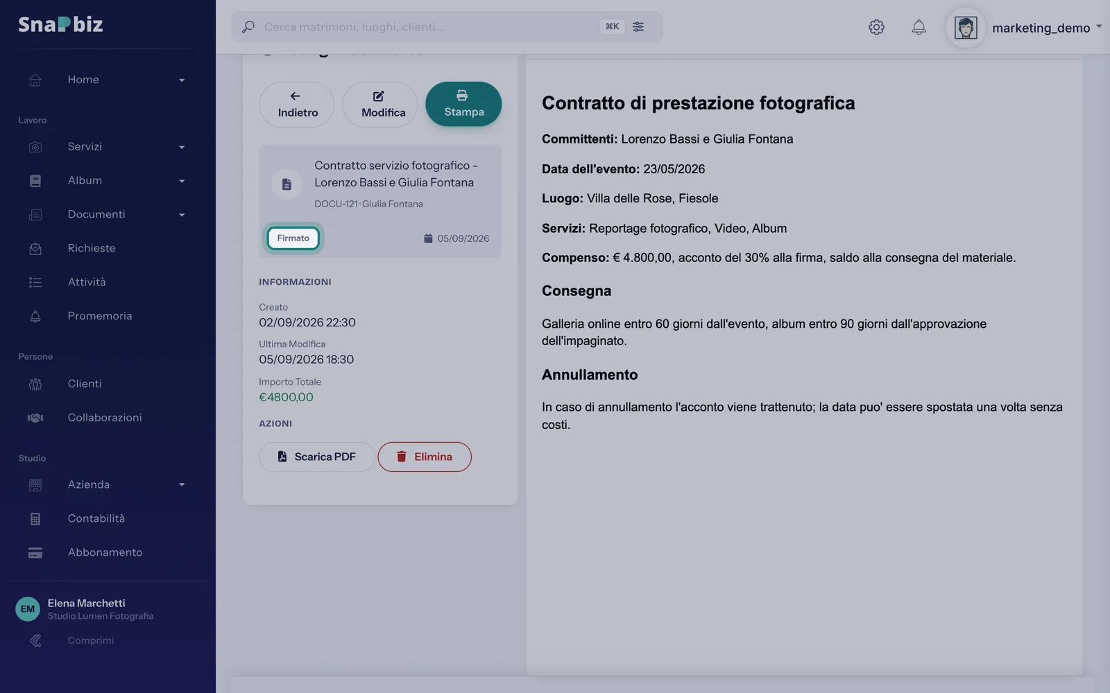 Passo 4: Apri un documento: nel riquadro a sinistra vedi lo stato e la data, sotto le azioni possibili. Se la coppia ha chiesto …